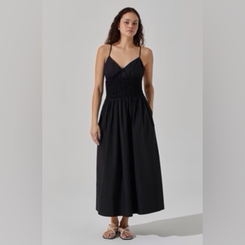 Astr Nwt Sleeveless Midi Dress Black Size M Smocked Whimsygoth Dark Cottagecore
